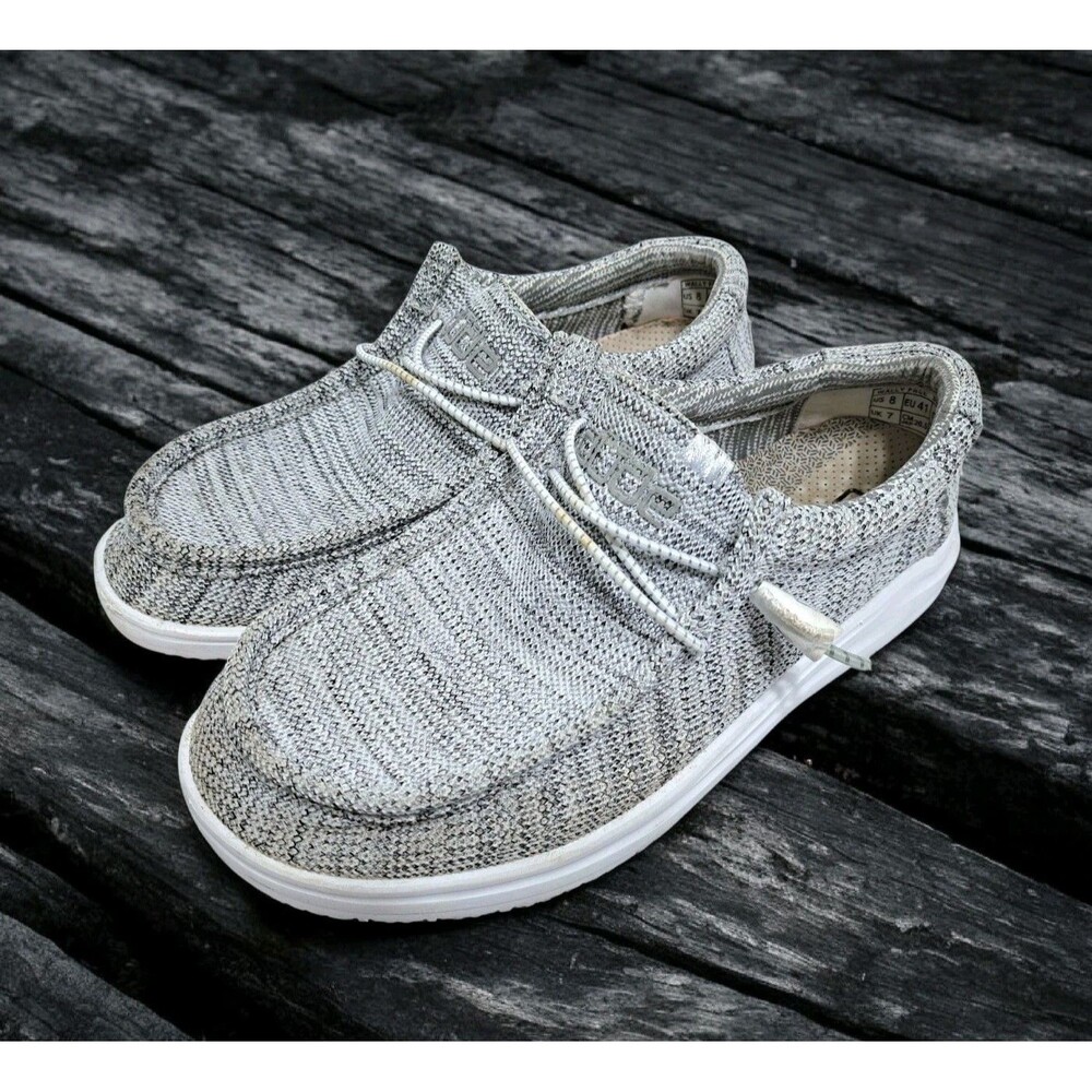 Hey Dude Men's 8 Wally Free Sox Metal Grey Shoes Slip On Heydude White